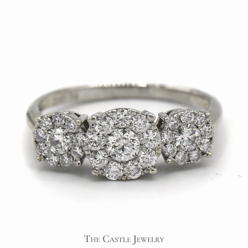 1cttw Triple Round Diamond Cluster Ring in Platinum Custom Object Distinct Accessory