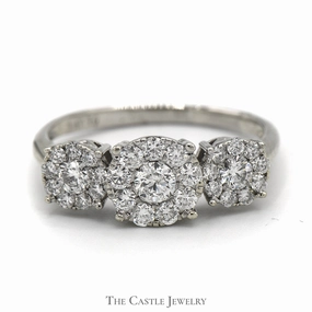 1cttw Triple Round Diamond Cluster Ring in Platinum Custom Object Distinct Accessory