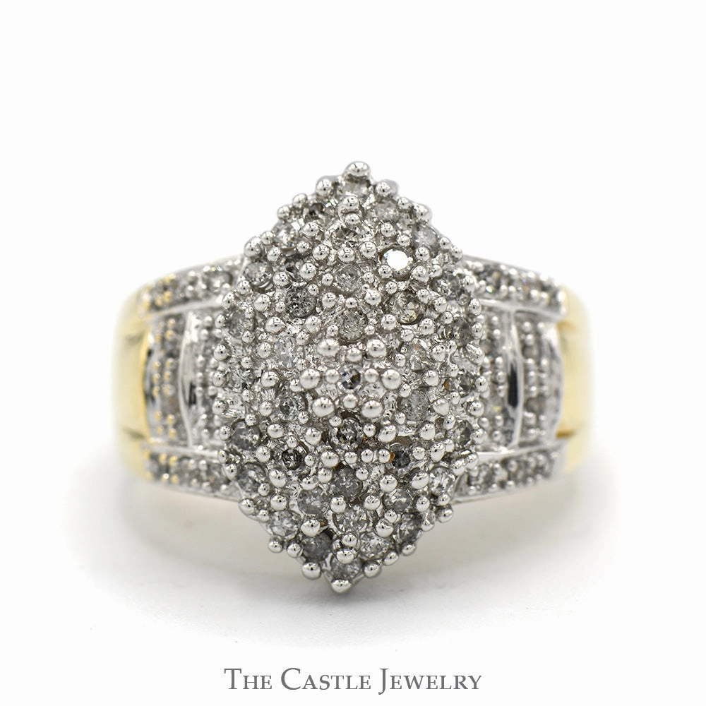 Affordable Token 1/2cttw Marquise Shaped Diamond Cluster Ring with Accented Sides in 10k Yellow Gold