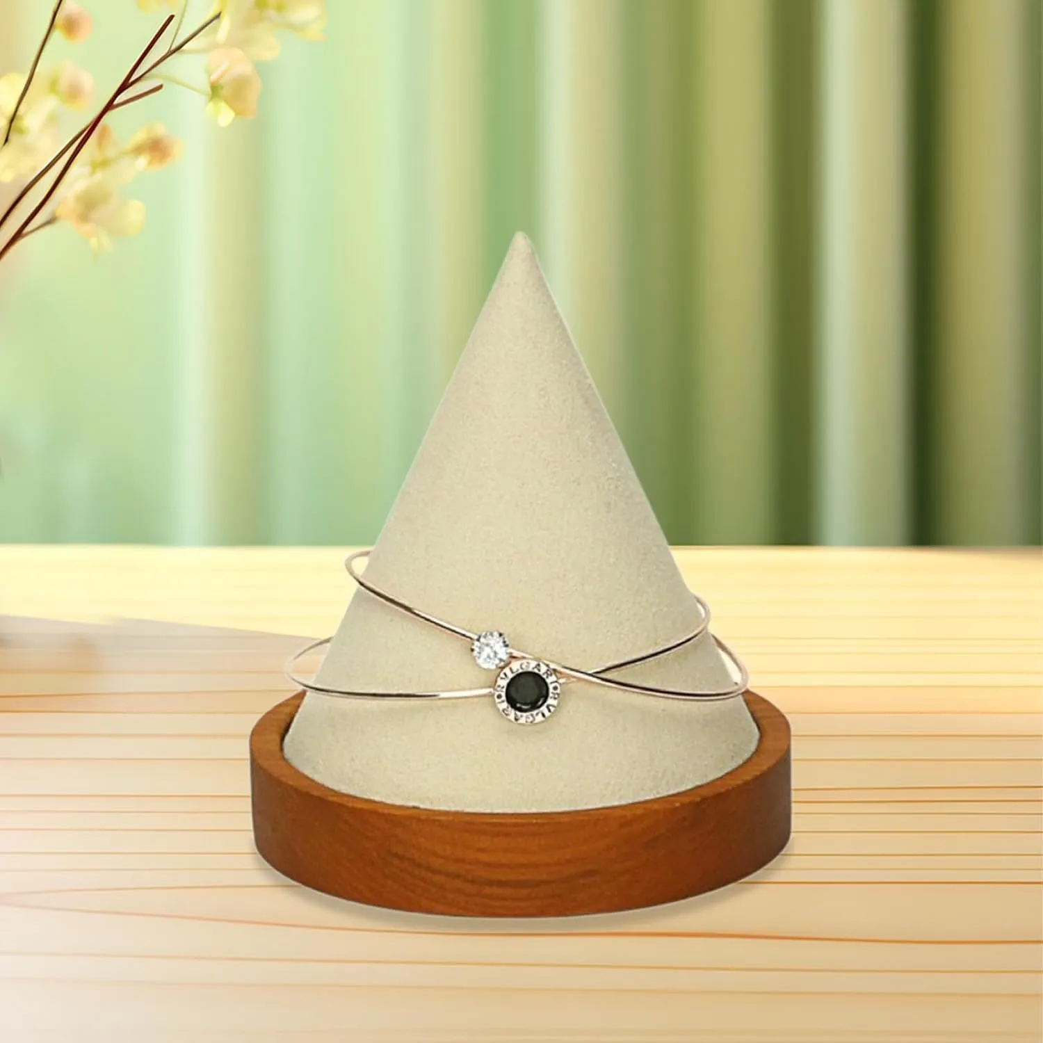 Wood Bangle Holder Bracelet Display Stand Multifunction Storage Base Decorative Watch Organizer Jewelry Stand for Tabletop, Beige