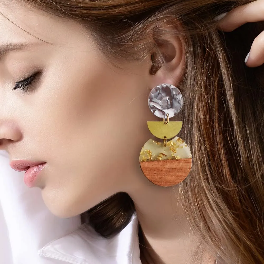 Wood Earring, Wooden Earrings for Women, Boho Earrings Women Dangling Statement Earrings with Gifts Packing