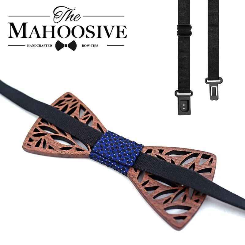 Wooden Bow Tie Handkerchief Set Men's Plaid Bowtie Wood Hollow Carved Cut Out Floral design And Box Fashion Novelty Men ties