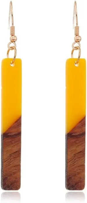 Wooden Resin Spliced Colorful Bar Dangle Earrings Two Tone Geometric Boho Earrings Women Dangling Statement Earrings