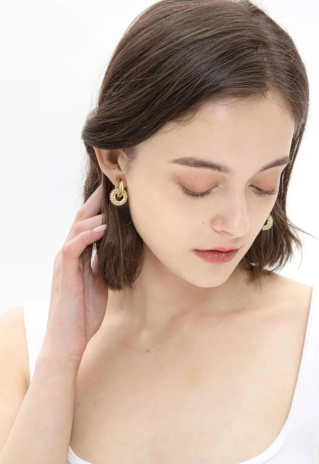 WOWORAMA Gold Heart Huggie Hoop Earrings for Women Trendy Puffy Chunky Heart Hoop Earrings Small Double Hoop Drop Earrings