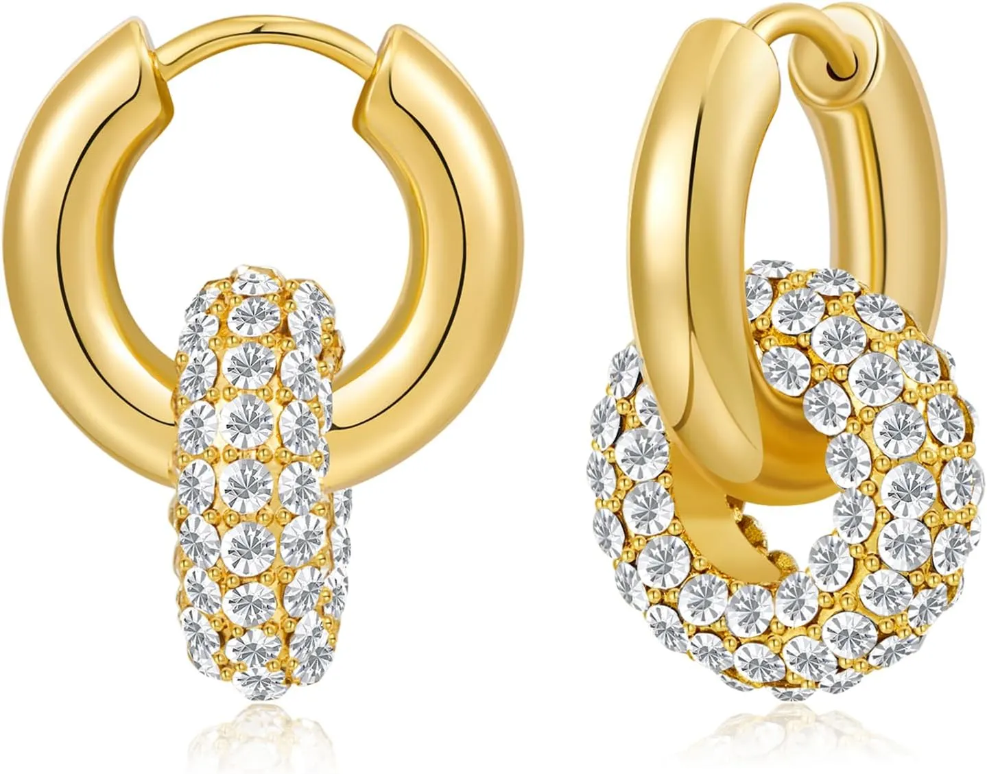 WOWORAMA Gold Heart Huggie Hoop Earrings for Women Trendy Puffy Chunky Heart Hoop Earrings Small Double Hoop Drop Earrings