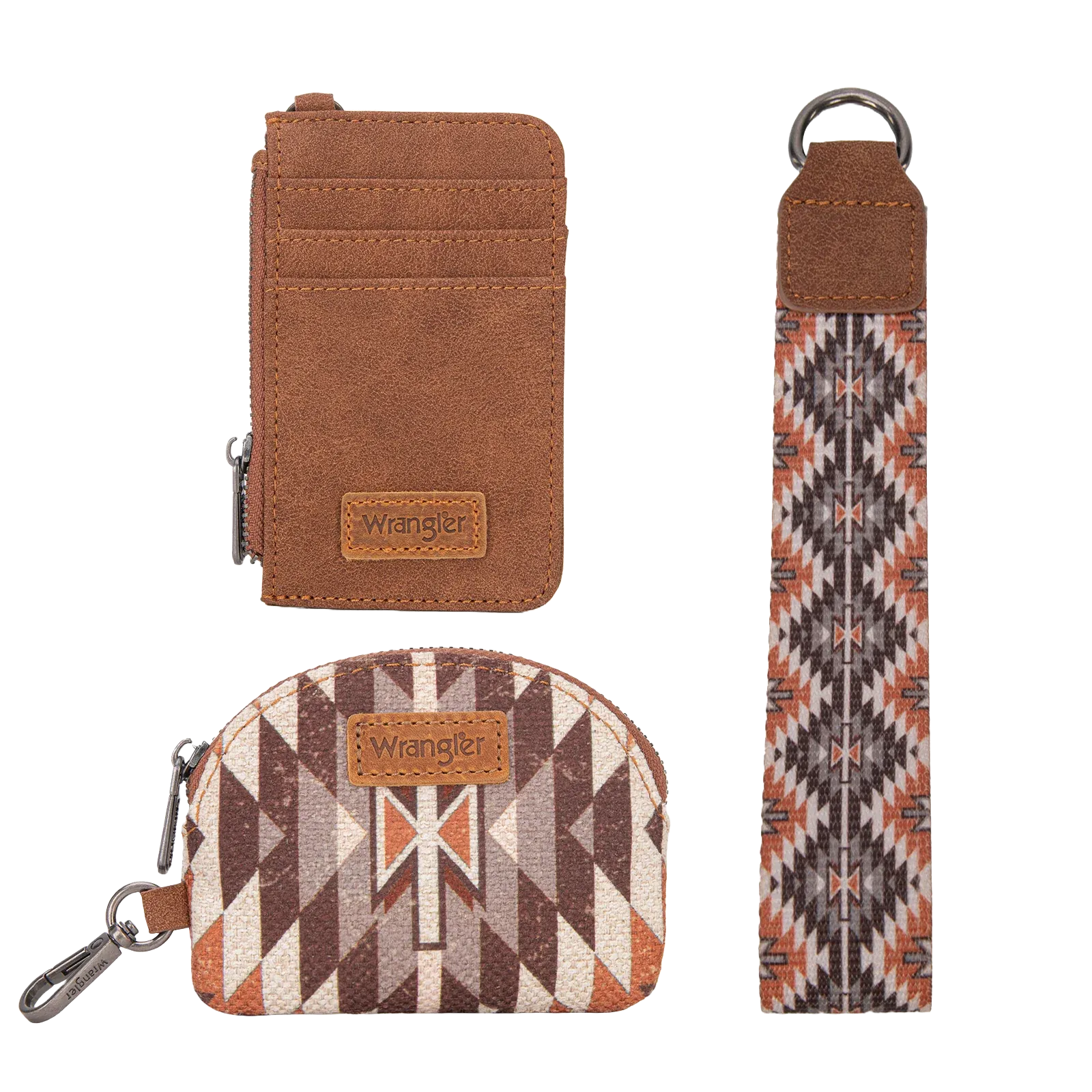 Wrangler Ladies Southwestern Art Print Dual Pouch Brown Wristlet WG2213-W0051BR