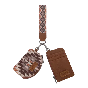 Wrangler Ladies Southwestern Art Print Dual Pouch Brown Wristlet WG2213-W0051BR