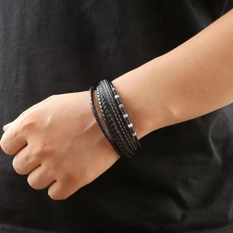 Wrap Bracelet Leather Mens Stack  Stitch Charm