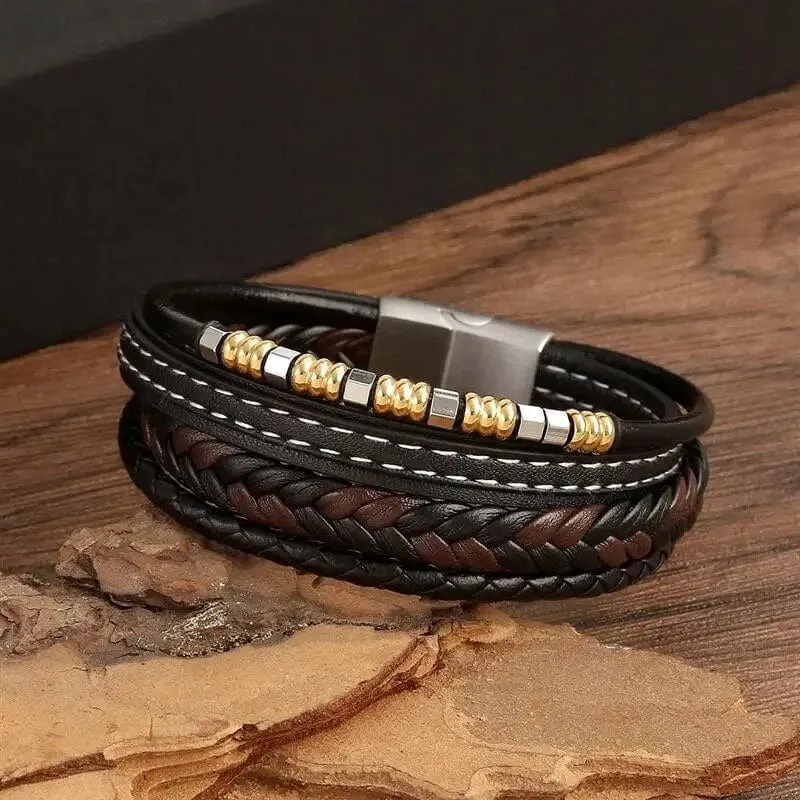 Wrap Bracelet Leather Mens Stack  Stitch Charm