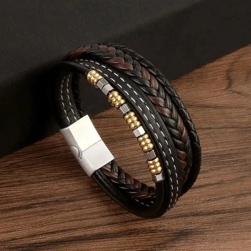 Wrap Bracelet Leather Mens Stack  Stitch Charm