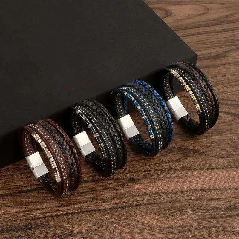 Wrap Bracelet Leather Mens Stack  Stitch Charm