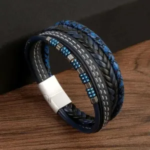 Wrap Bracelet Leather Mens Stack  Stitch Charm