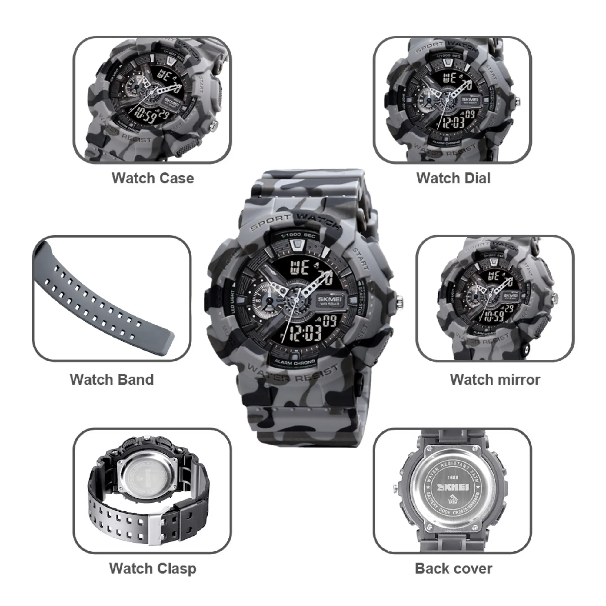 WW1518 SKMEI Sports Camouflage Dual Time Fiber Belt Watch 1688