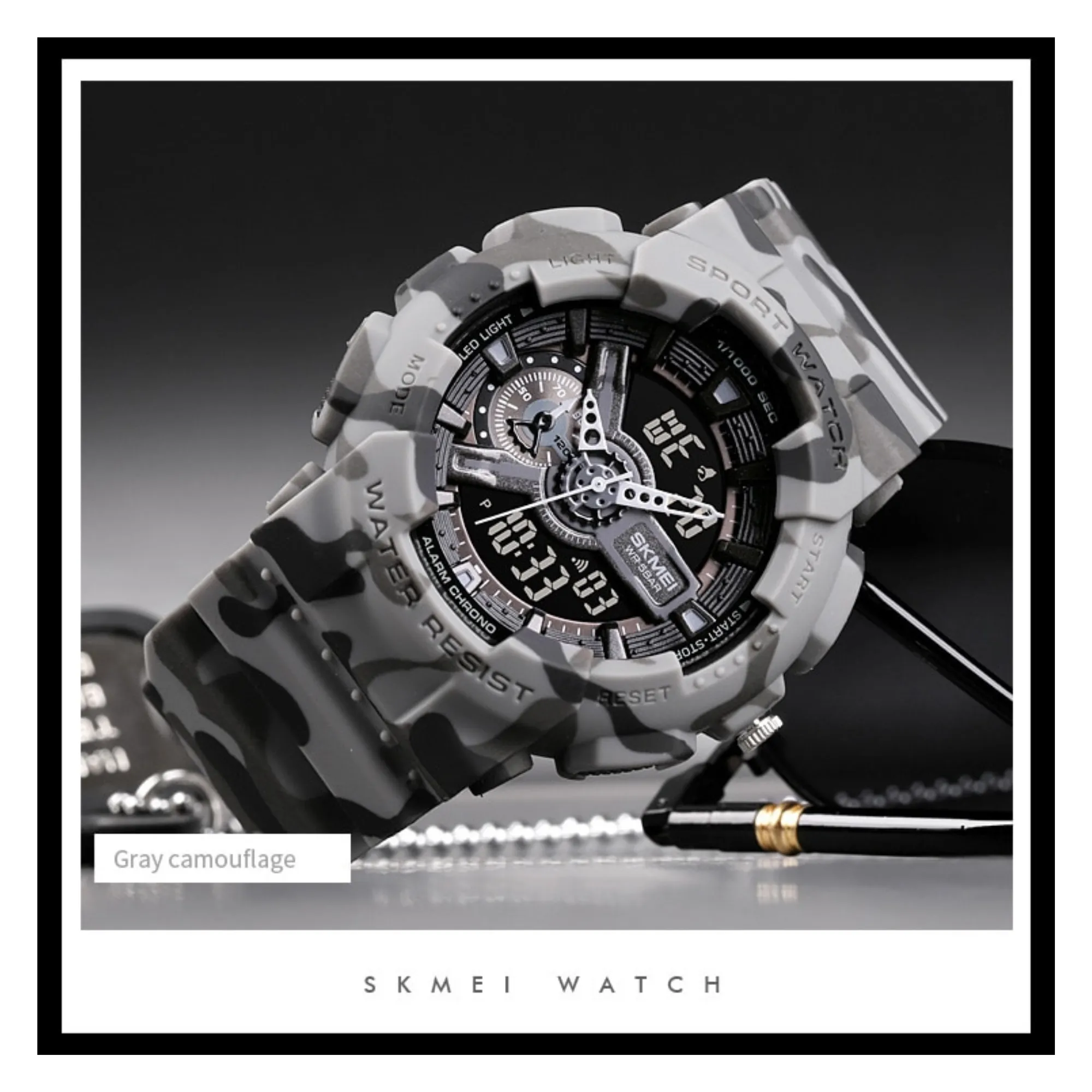WW1518 SKMEI Sports Camouflage Dual Time Fiber Belt Watch 1688