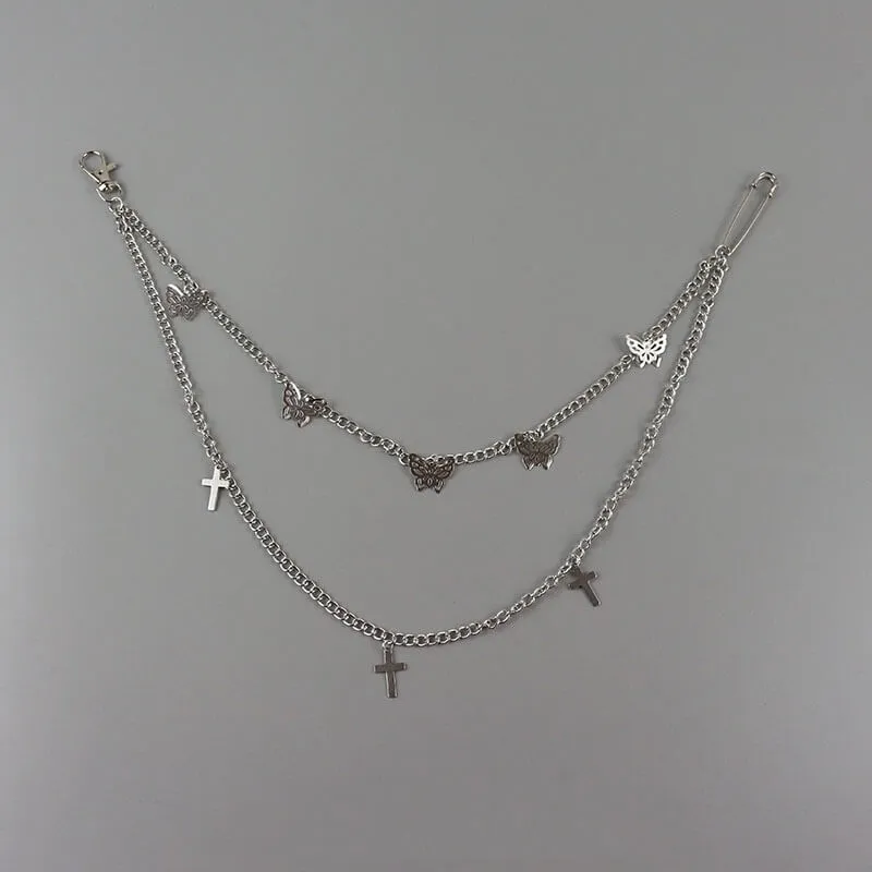 Y2k butterfly waist chain brooch