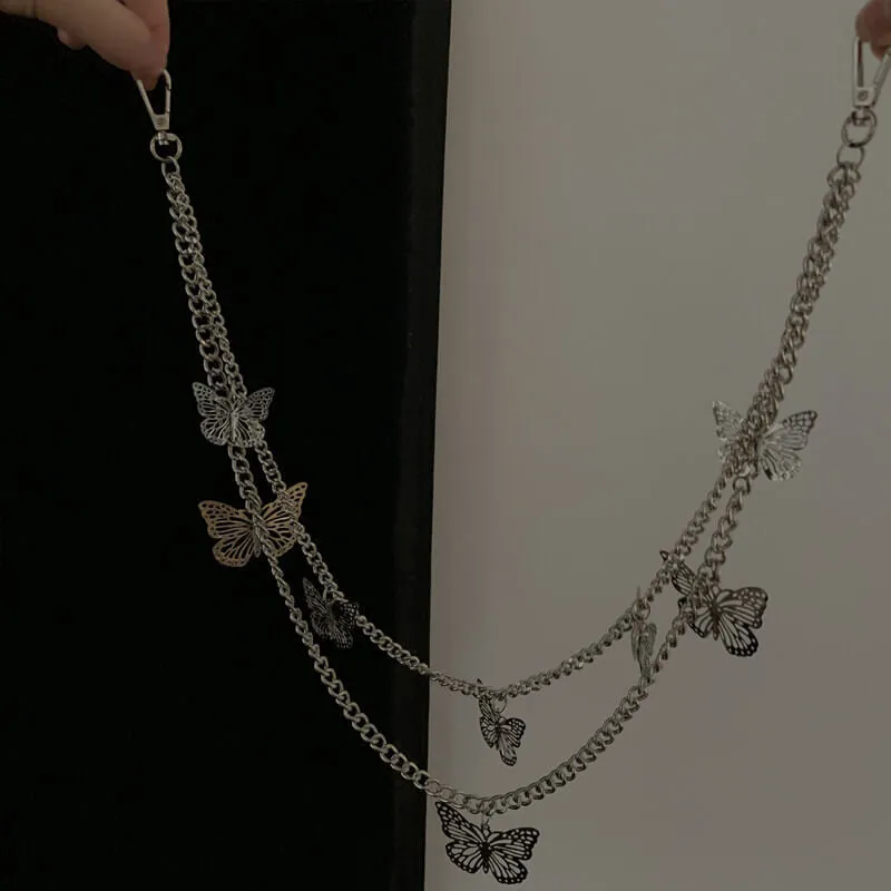 Y2k butterfly waist chain brooch