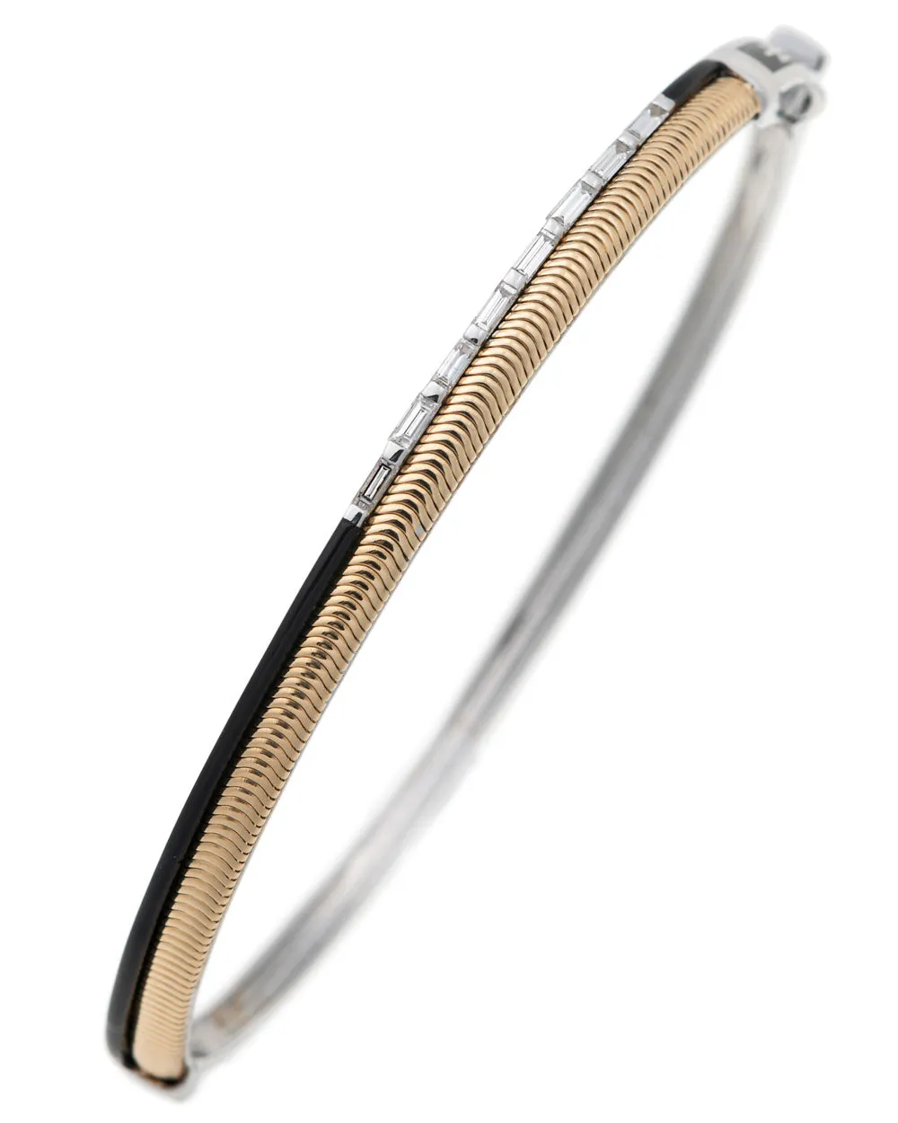 Yellow Gold Baguette Diamond Bar Oval Bracelet