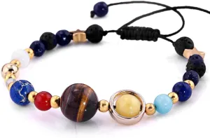 YEYULIN Handmade Galaxy Solar System Bracelet Universe Eight Planets Star Natural Stone Beads Bracelets Bangles