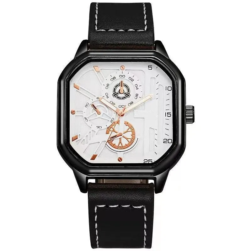 YIKAZE Men's Alloy Quartz Watch - Big Dial, Leather Strap, Waterproof