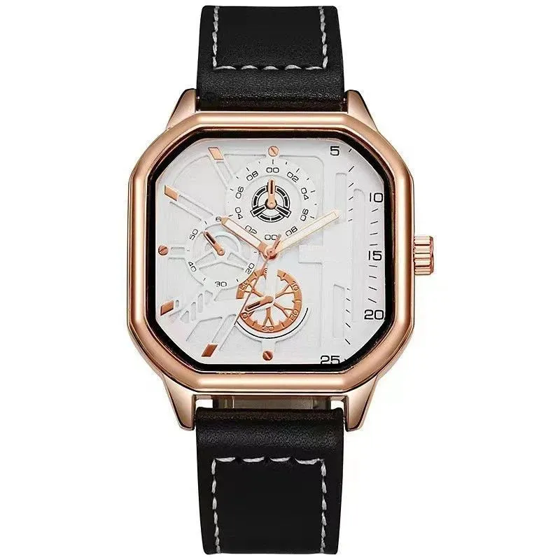 YIKAZE Men's Alloy Quartz Watch - Big Dial, Leather Strap, Waterproof