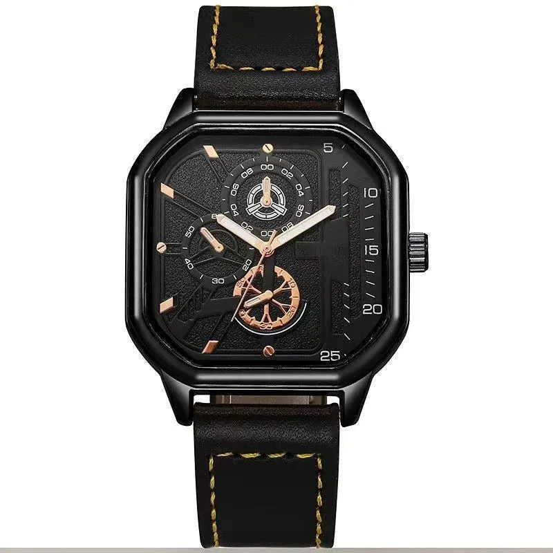 YIKAZE Men's Alloy Quartz Watch - Big Dial, Leather Strap, Waterproof