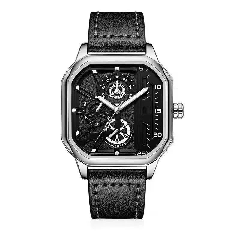 YIKAZE Men's Alloy Quartz Watch - Big Dial, Leather Strap, Waterproof