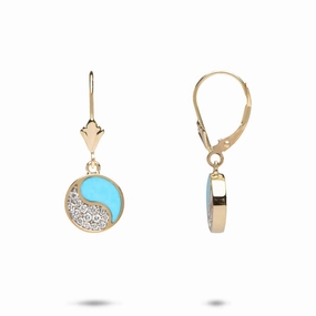 Elegant Line Special Gift Yin Yang Turquoise Earrings in Gold with Diamonds - 10mm