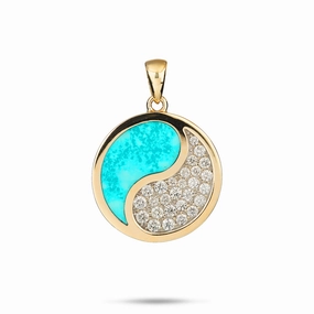 Effortless Finish Yin Yang Turquoise Pendant in Gold with Diamonds - 22mm