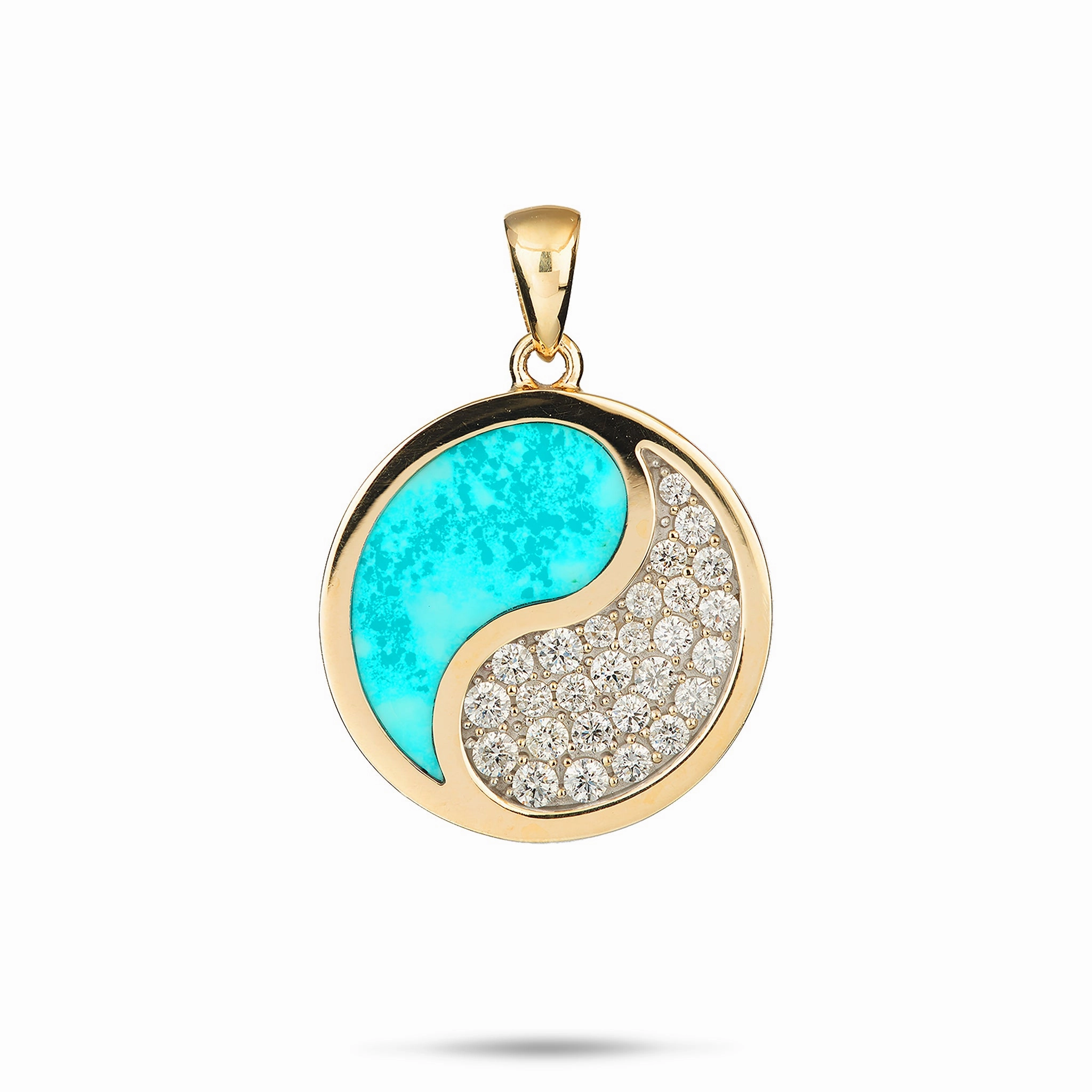 Effortless Finish Yin Yang Turquoise Pendant in Gold with Diamonds - 22mm