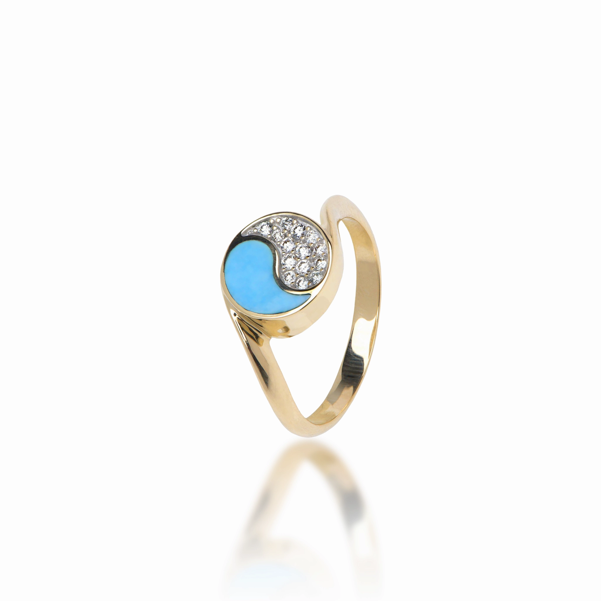 Yin Yang Turquoise Ring in Gold with Diamonds - 10mm Feminine Touch Premium Finish