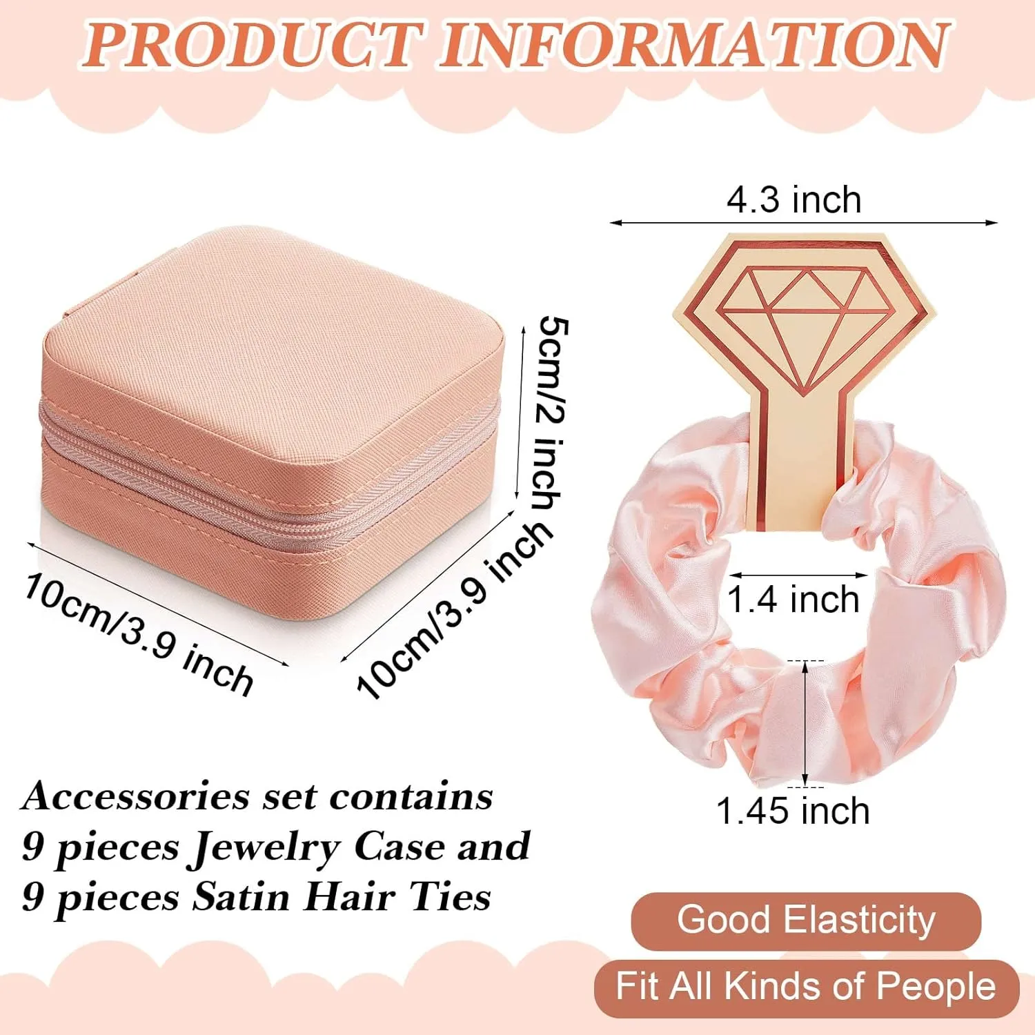 Yinkin 9 Pcs Jewelry Case Boxes Small Travel Mini Organizer with 9 Pcs Hair Scrunchies, Women Girls Earring Ring Gift(Pink)