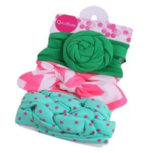 Yoga Headwrap for Children Girls 3Pcs Floral Accessories Bowknot Set Elastic Hairband Baby Kids Headband Baby Care (A, One Size)