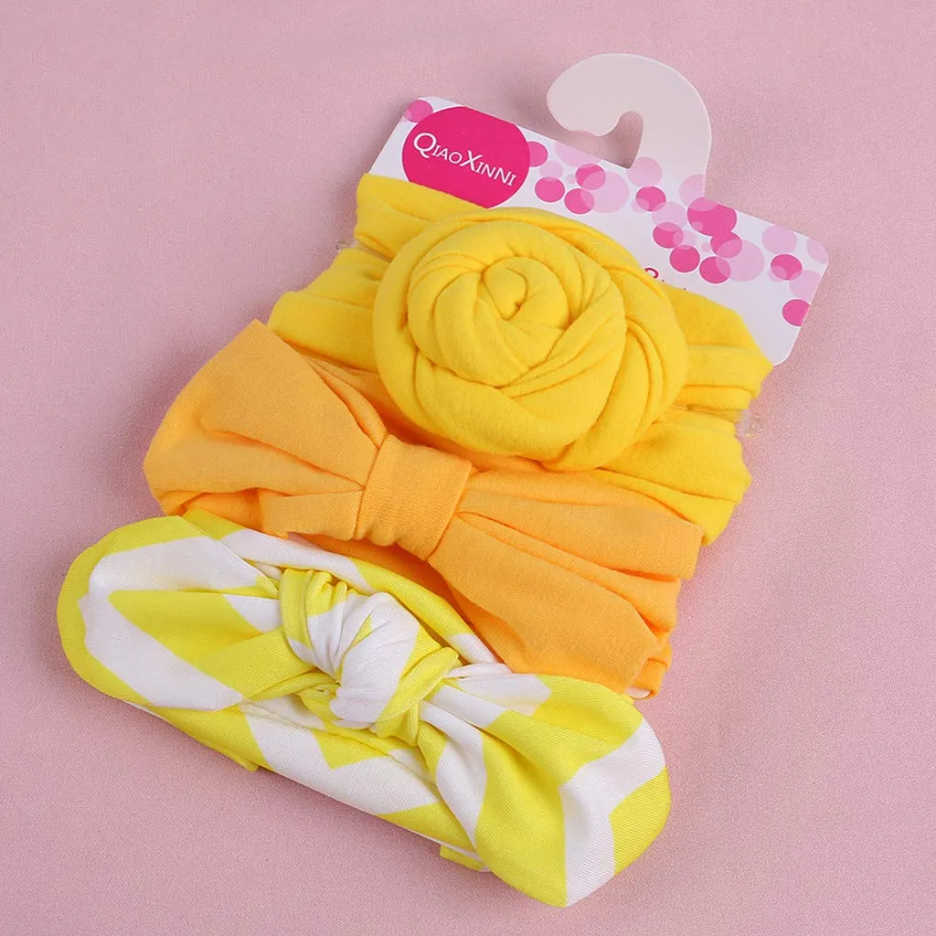 Yoga Headwrap for Children Girls 3Pcs Floral Accessories Bowknot Set Elastic Hairband Baby Kids Headband Baby Care (D, One Size)