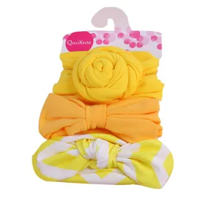 Yoga Headwrap for Children Girls 3Pcs Floral Accessories Bowknot Set Elastic Hairband Baby Kids Headband Baby Care (D, One Size)