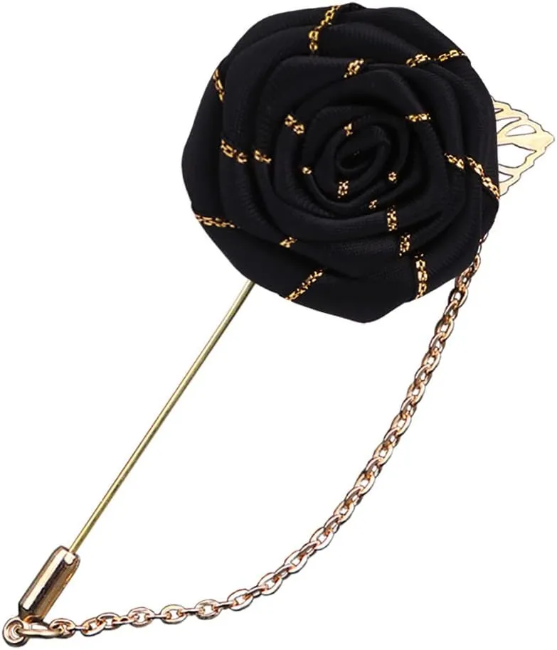 YOOE Men Cloth Rose Flower with Gold Leaf Brooch. Red Blue Rose Floral Lapel Stick Handmade Boutonniere Pins for Suit,Lapel Pin Wedding Brooch