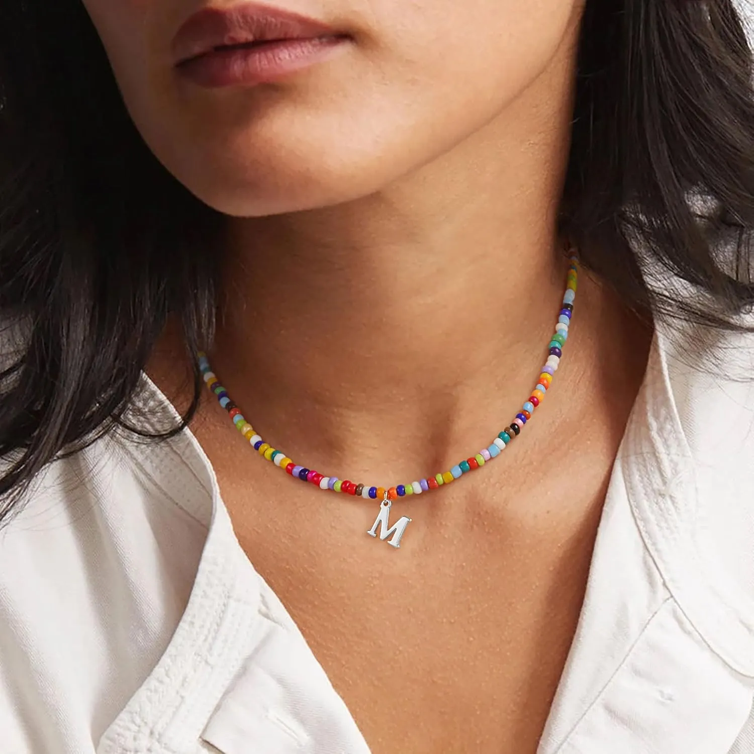 Yoosteel Colorful Beaded Initial Necklaces for Girls Kids Graduation Gifts - Cute Initial Necklaces for Teen Girl Women Trendy Letter Necklace Jewelry for Girls Birthday Graduation Gifts