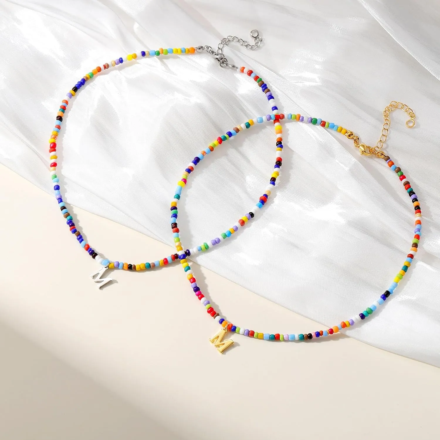 Yoosteel Colorful Beaded Initial Necklaces for Girls Kids Graduation Gifts - Cute Initial Necklaces for Teen Girl Women Trendy Letter Necklace Jewelry for Girls Birthday Graduation Gifts