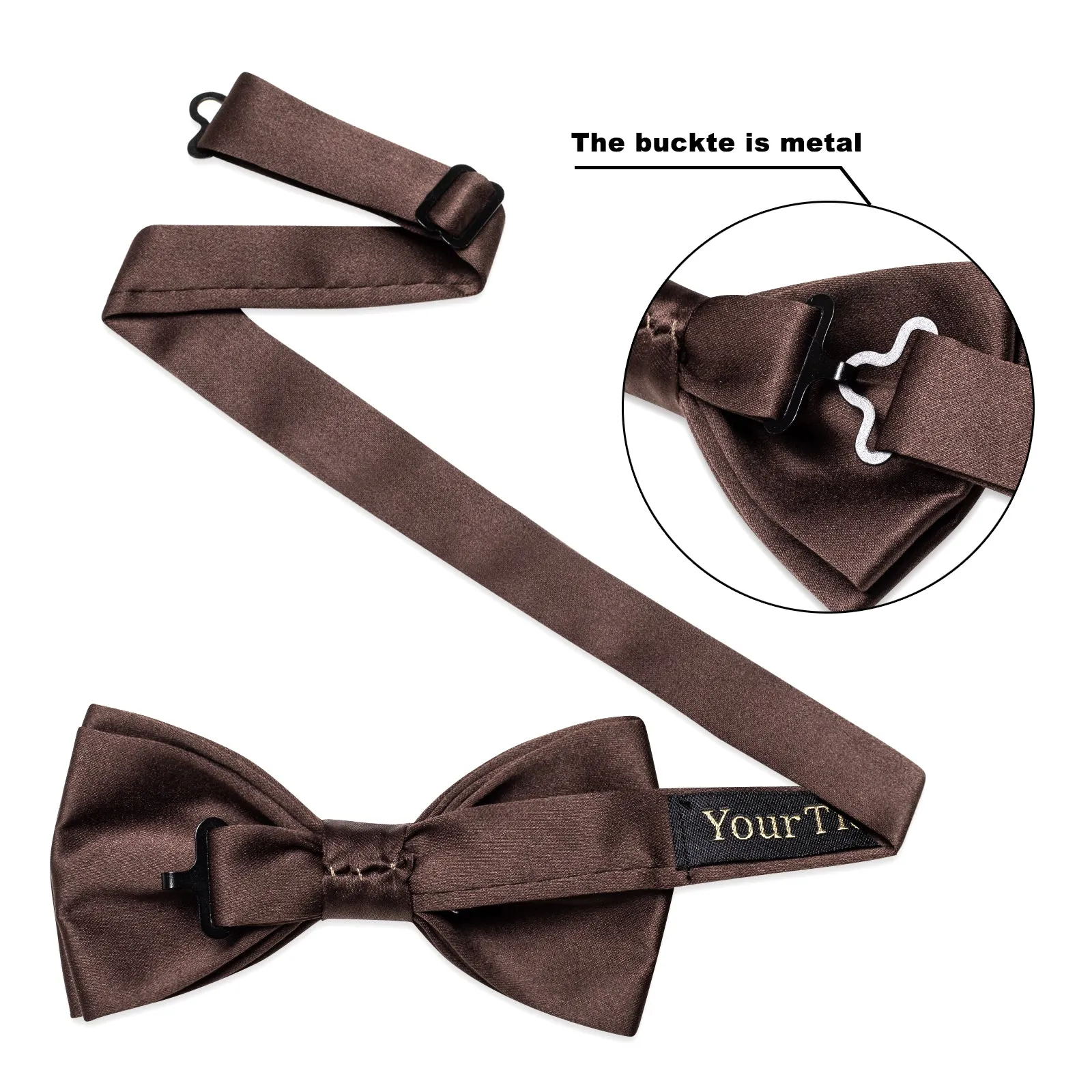 YourTies Brown Neck Tie Solid Pre-tied Bowtie