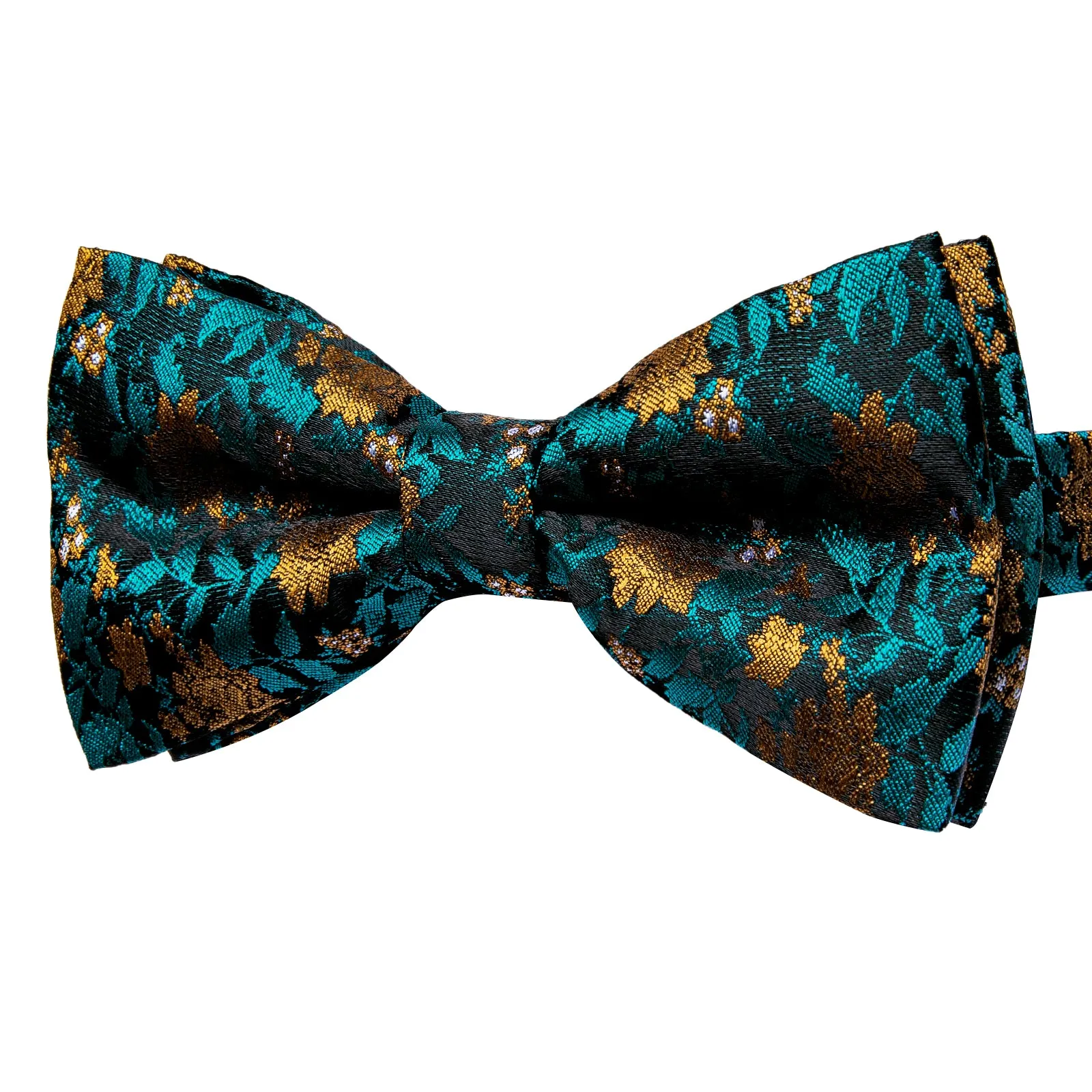 YourTies Peacock Blue Bow Tie Golden Floral Mens Silk Pre-tied Bowtie