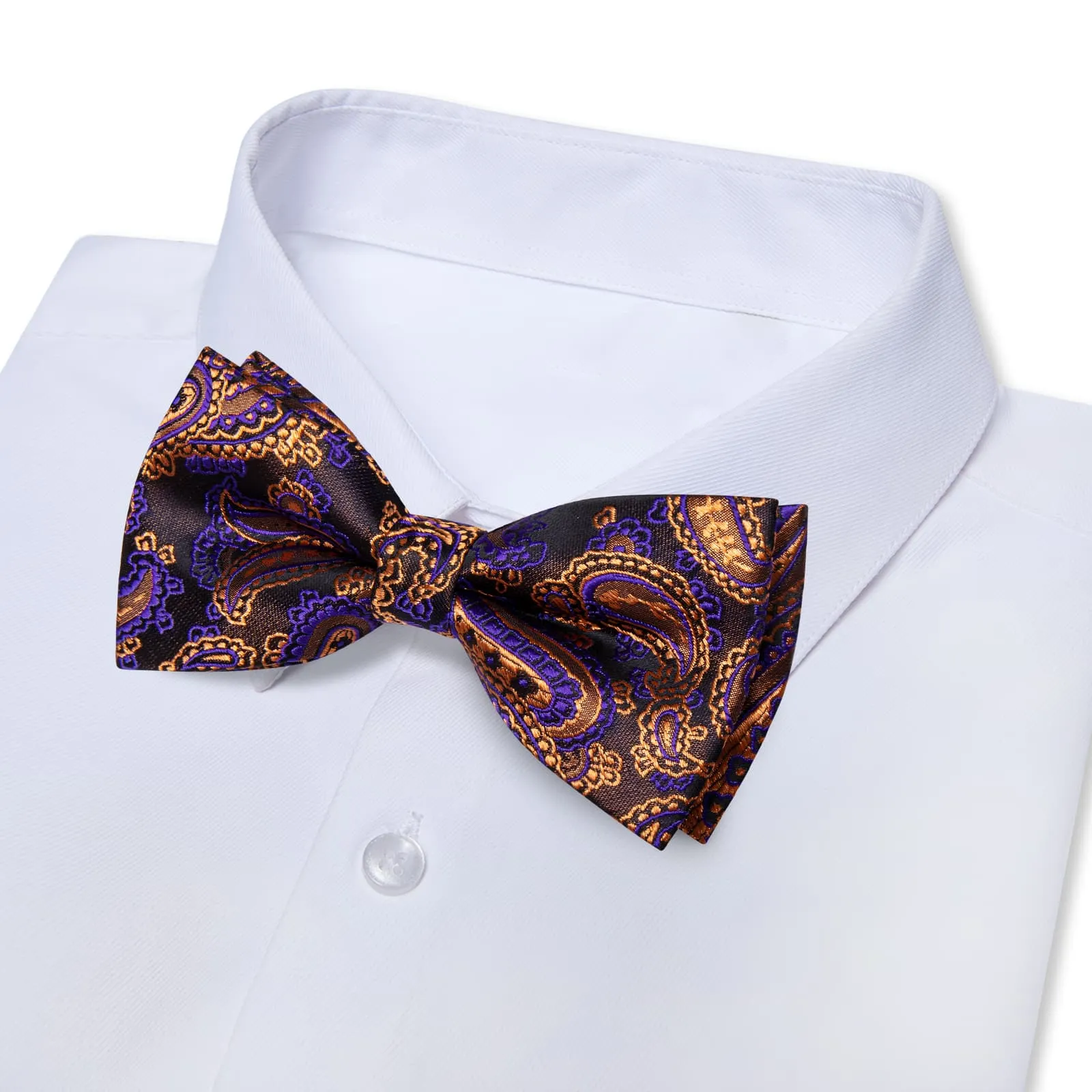 YourTies Purple Gold Paisley Silk Mens Pre-tied Bowtie