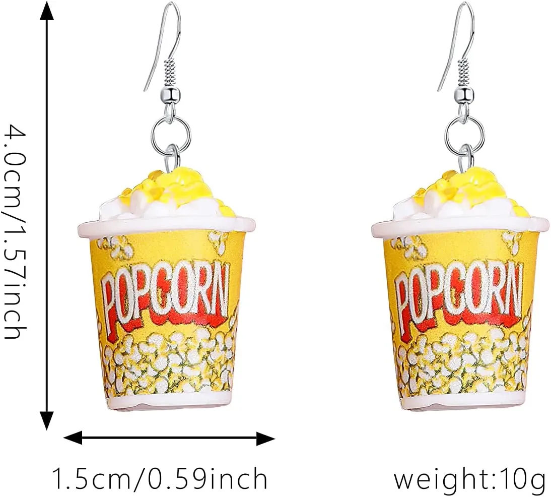 YUNXI Resin Drop Handmade Cute Women Gift Eardrop Funny Emulational Resin Charm Food Cartoon Snacks Popcorn Earring