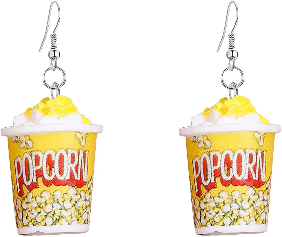 YUNXI Resin Drop Handmade Cute Women Gift Eardrop Funny Emulational Resin Charm Food Cartoon Snacks Popcorn Earring