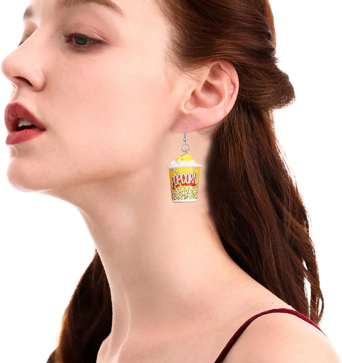 YUNXI Resin Drop Handmade Cute Women Gift Eardrop Funny Emulational Resin Charm Food Cartoon Snacks Popcorn Earring
