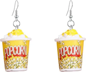 YUNXI Resin Drop Handmade Cute Women Gift Eardrop Funny Emulational Resin Charm Food Cartoon Snacks Popcorn Earring
