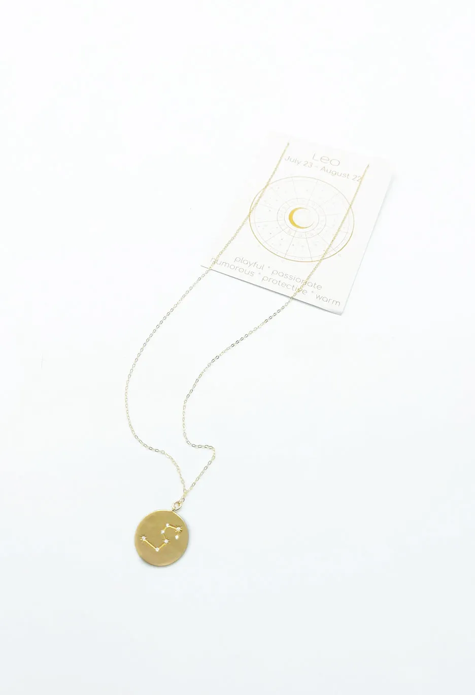 Zodiac Leo Cz Coin Necklace